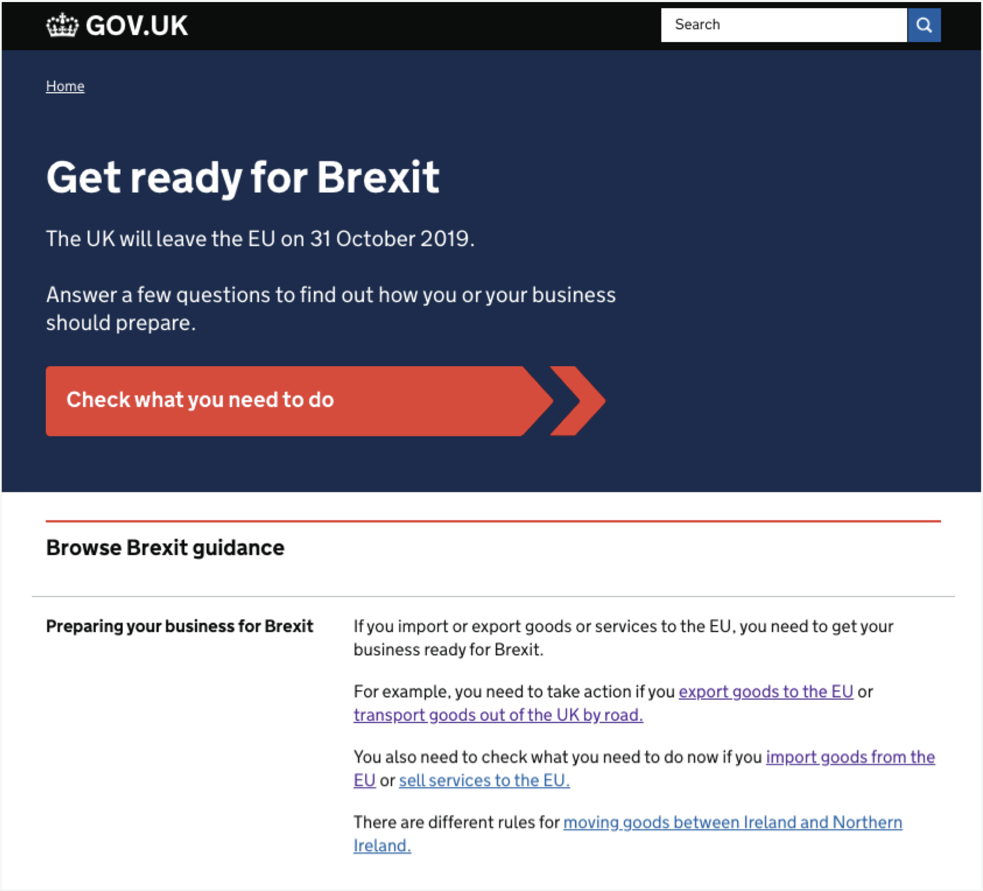 Brexit checker tool — Start page for the Brexit service on GOV.UK.